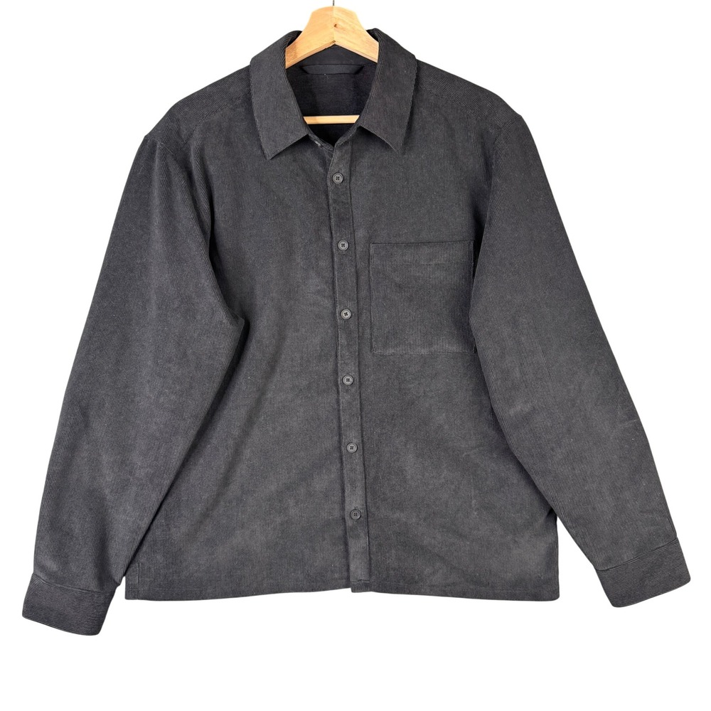 Lululemon Mens Corduroy Overshirt Charcoal Grey Button Up Shacket Jacket Large